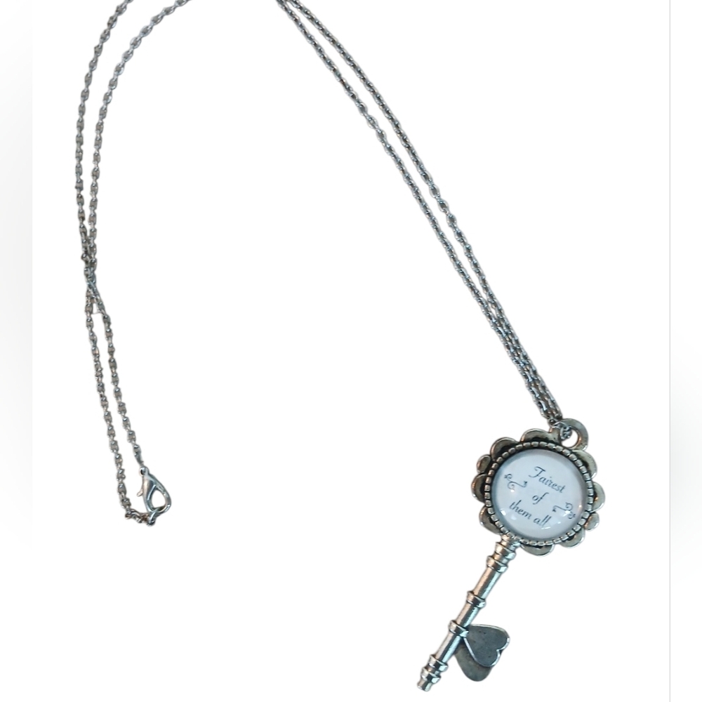 Disney Snow White Quote Fairest Of Them All Silver Key Pendant Necklace